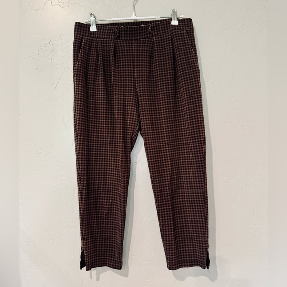 Betabrand Stretch Trouser Yoga Plaid Pants with Ankle Zippers Brown SZ MEDIUM P - Picture 2 of 16